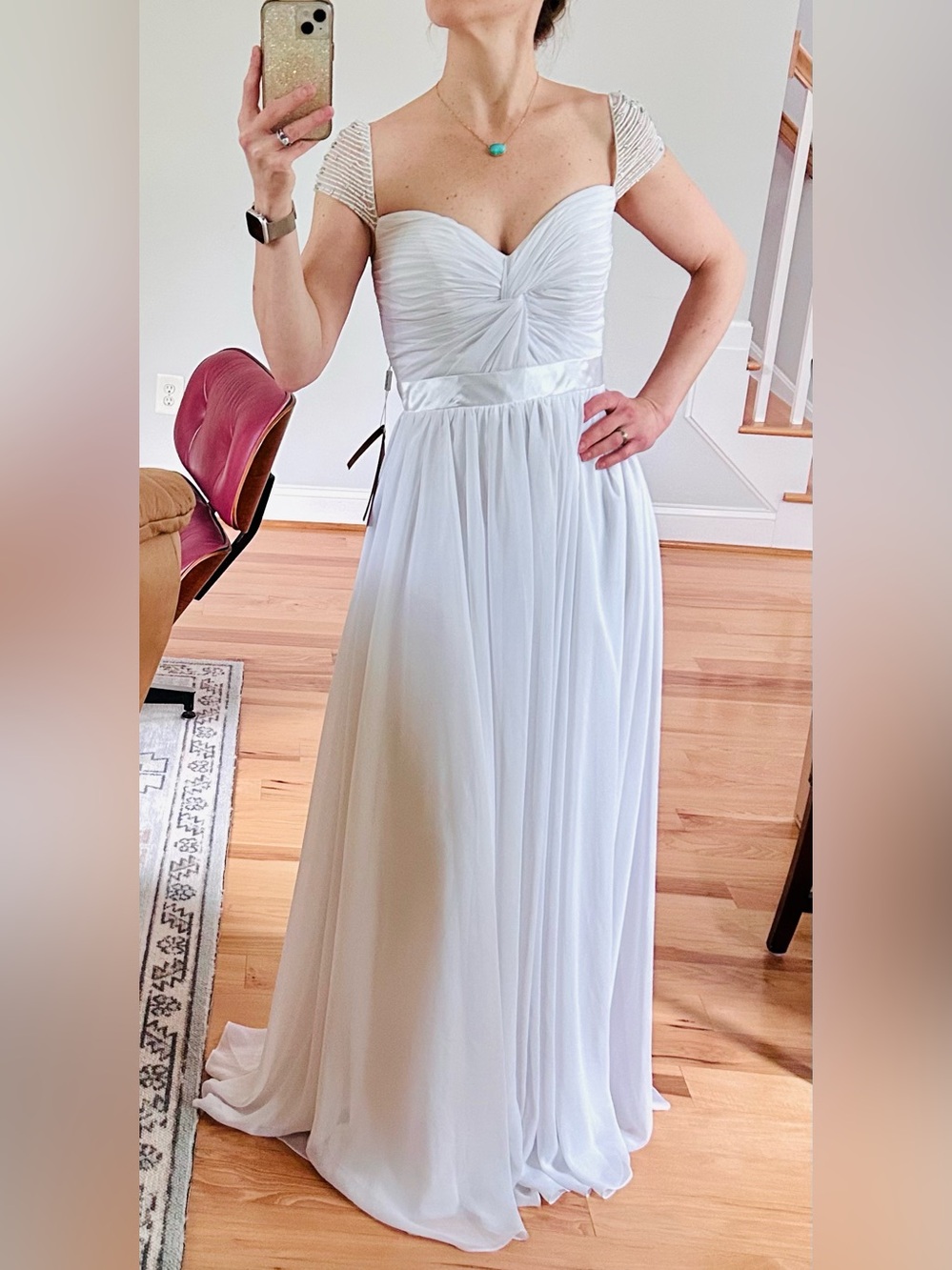 Reem Acra Olivia Inspired | Off-Shoulder Chiffon Wedding Gown | Evening Dress